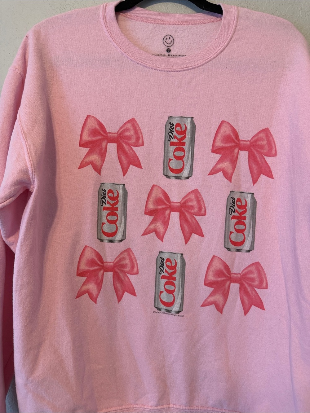 Diet Coke Light Pink Graphic Crewneck Sweatshirt with Bow & Can Motif - Picture 3 of 5